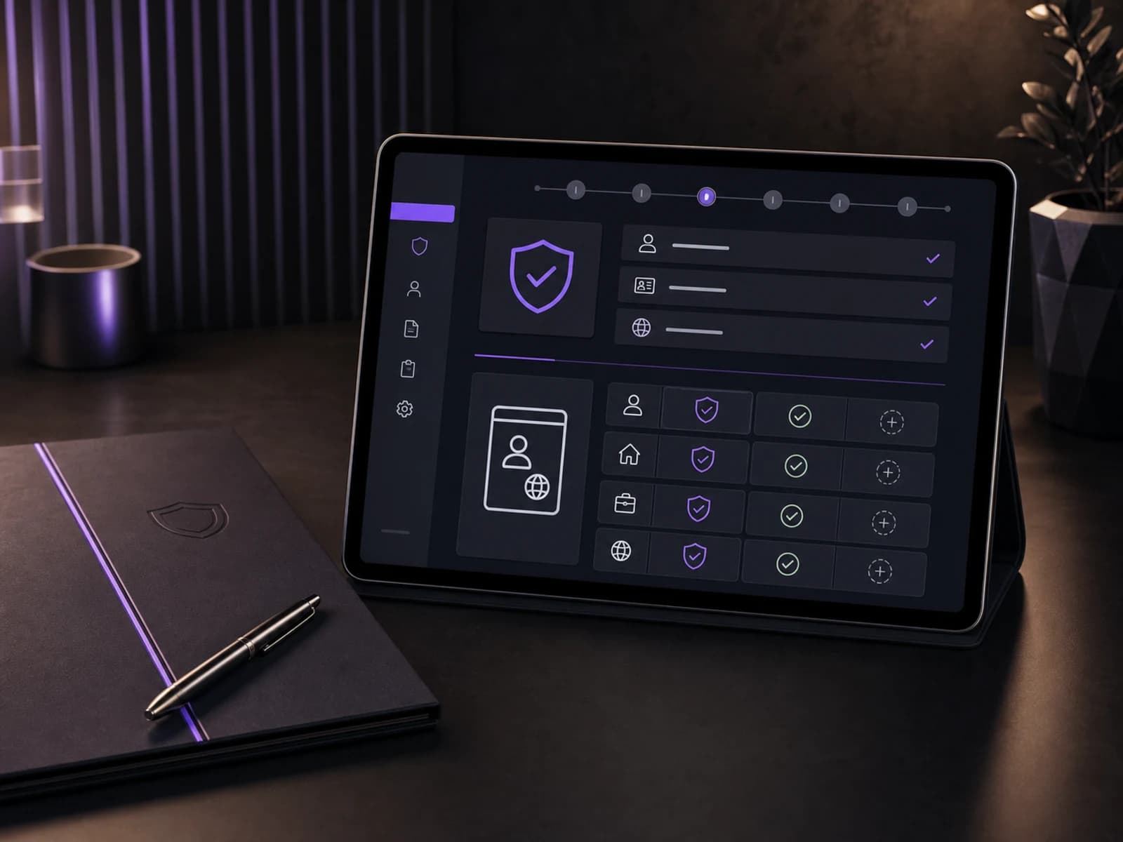 A verification proposal displayed on a tablet beside a proposal folder